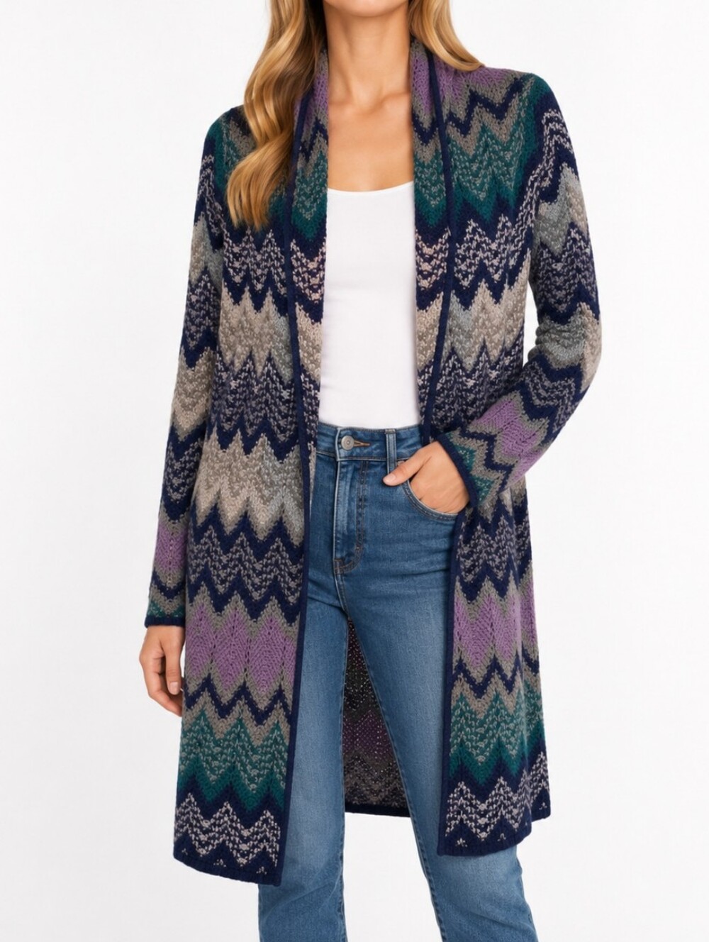 Boho Luxe • Eclectic • Retro Chevron Liz&Co Longline Cardigan